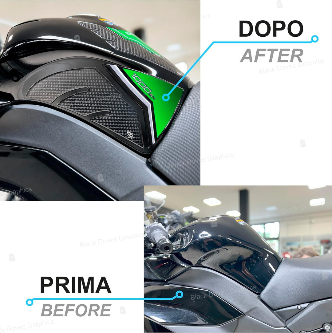 3D Harz-Aufkleber Protektoren kompatibel mit Kawasaki Ninja 1000 SX 2020-2022 (Seitenschutz Tank) Ta