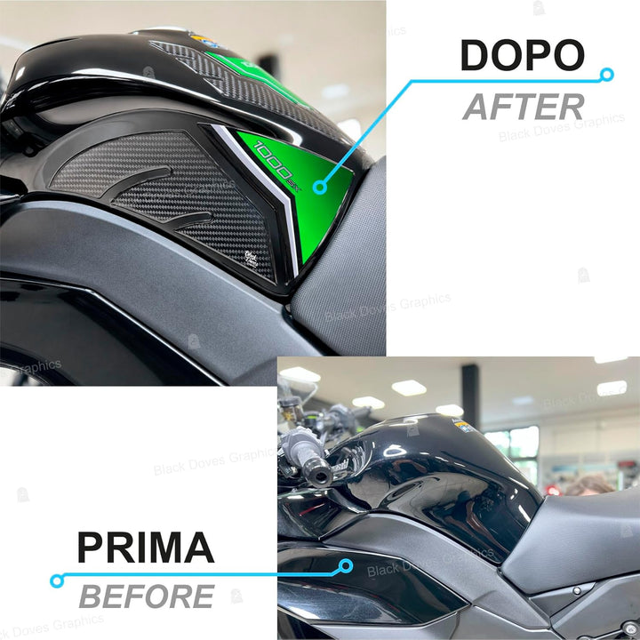 3D Harz-Aufkleber Protektoren kompatibel mit Kawasaki Ninja 1000 SX 2020-2022 (Seitenschutz Tank) Ta