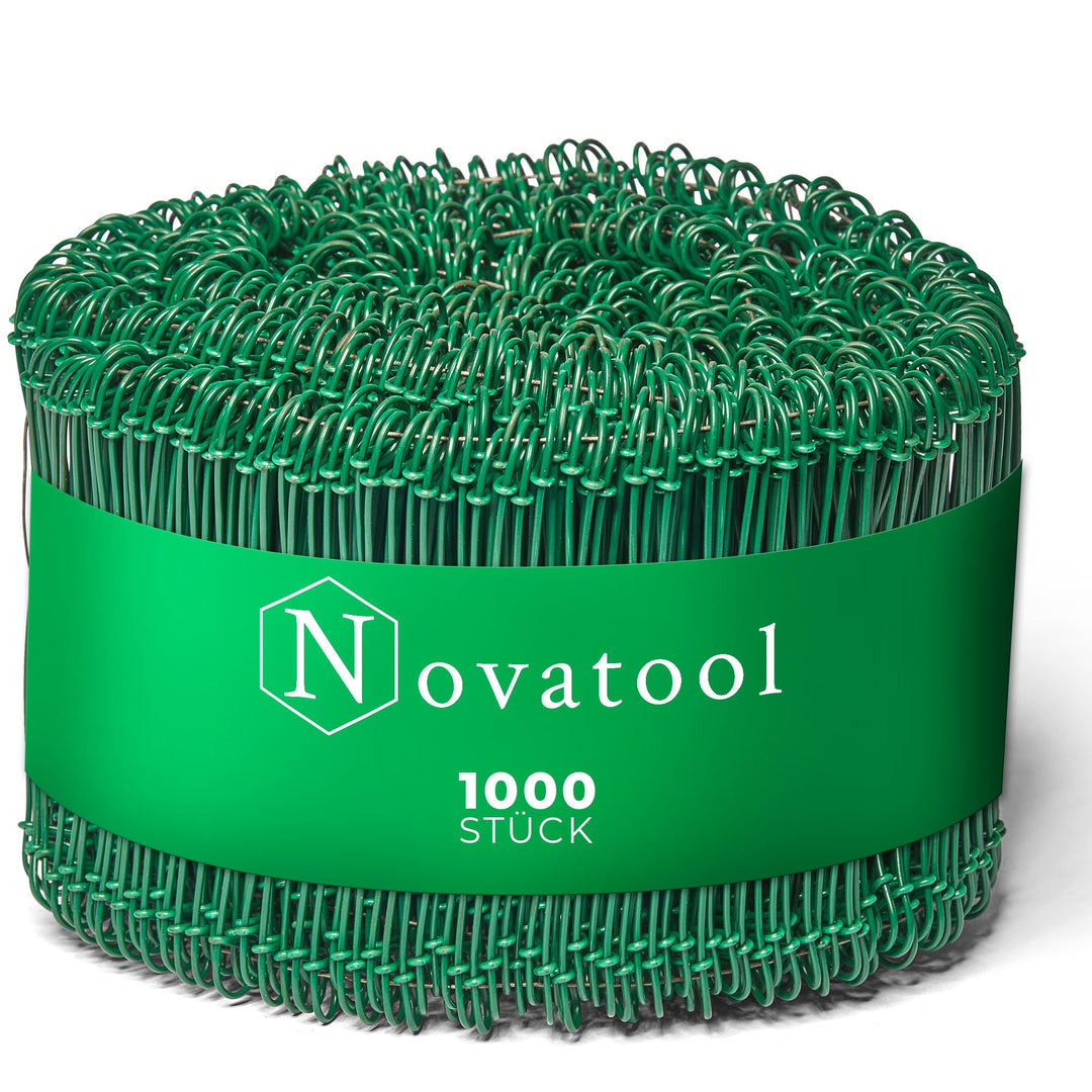 Novatool 1.000 Stück Rödeldraht mit Ösen 1,4 x 120mm Bindedraht Grün ummantelt, rostfreier &amp; langleb