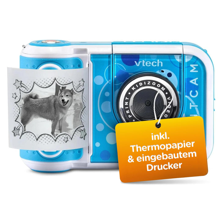 Vtech KidiZoom Print Cam blau – Sofortbild-Kinderkamera mit Druckfunktion,Selfie- und Videofunktion,
