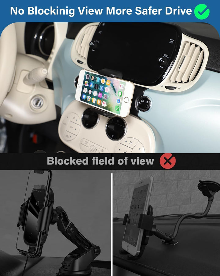 Auto Handyhalterung Kompatibel mit Fiat 500 2016-2024 Mittelkonsole Auto Handy Ständer 360° Drehung