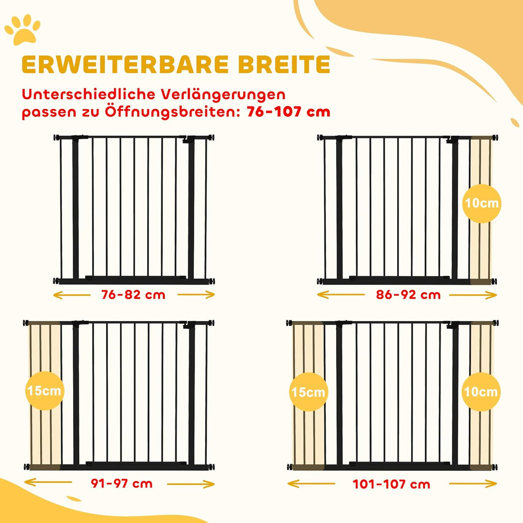 PawHut Türschutzgitter Treppenschutzgitter mit 10/15 cm Verlängerung Türgitter ohne Bohren Treppengi