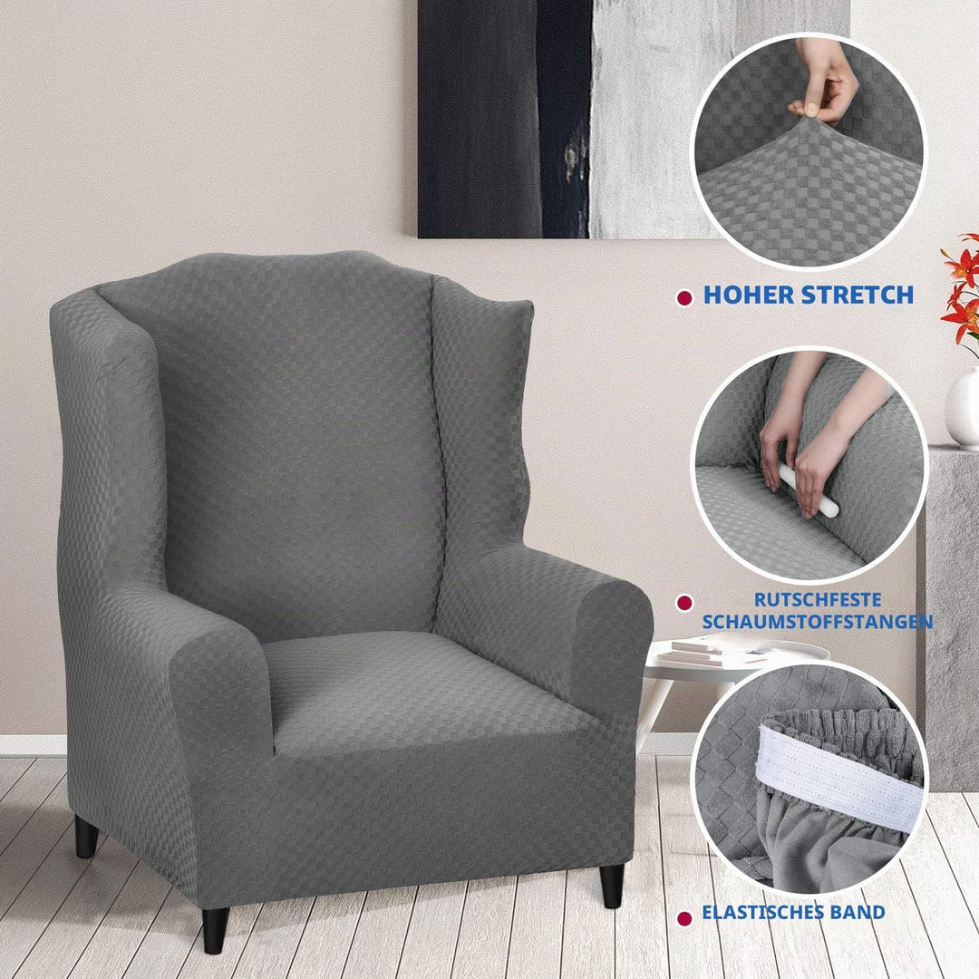 MAXIJIN Elastischer Sesselbezug mit Ohren 1 Stück Jacquard Sofaschutz Kopfstütze Sofabezug Sessel mi