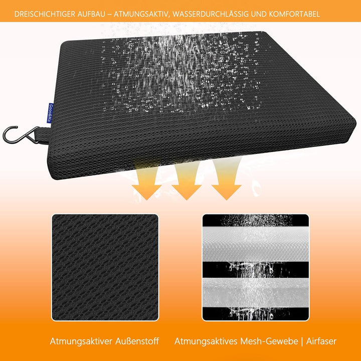 Gooo&amp;Ma Duschsitzkissen rutschfest wasserdurchlässig Schwarz | 3D-Mesh Waschbar Schnelltrocknend Hak