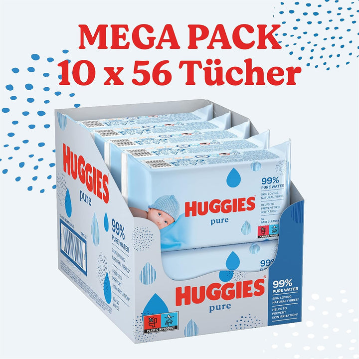 Huggies Feuchttücher Pure Baby Pflegetücher, 10er Pack (10x 56 Stück) OLD, OLD