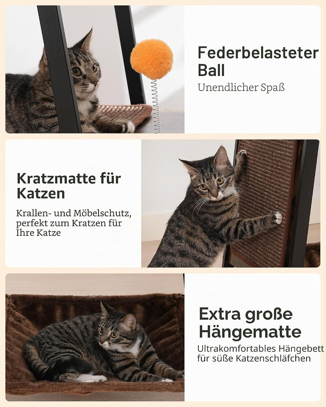 FourFurPets 147 cm Kratzbaum, Kratzbaum Grosse Katzen stabil, moderner katzenbaum für drinnen, hoher