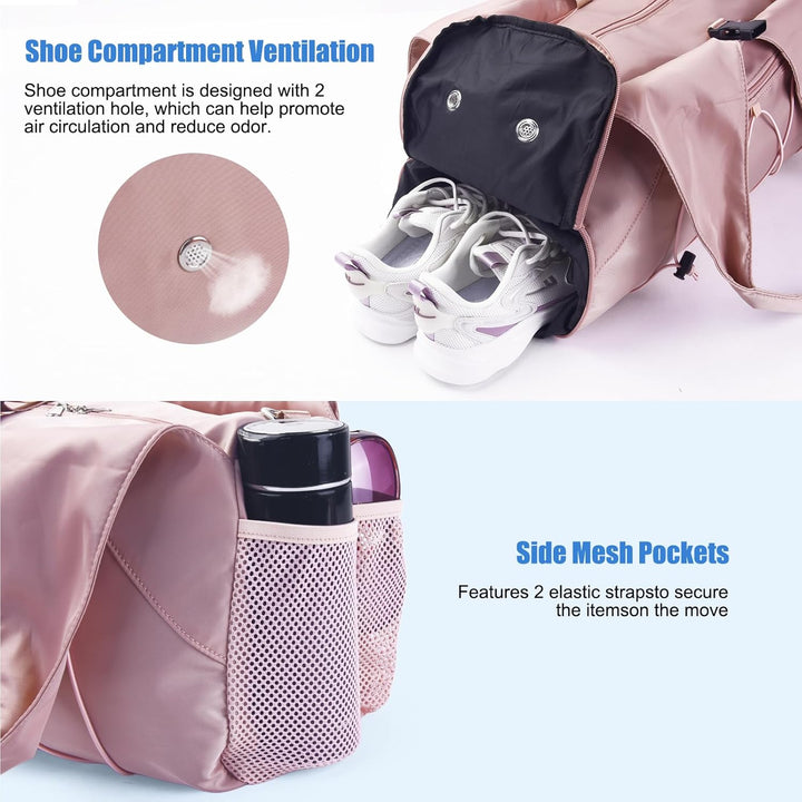 Sporttasche für Damen Yogatasche mit Schuhfach & Nassfach Reisetasche Tragetasche für Yogamatten Fre