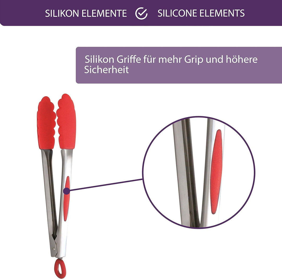Mastrad Küchenzange mit Edelstahlgriff – antihaft- und hitzebeständiger Griff, Grillzange zum Kochen