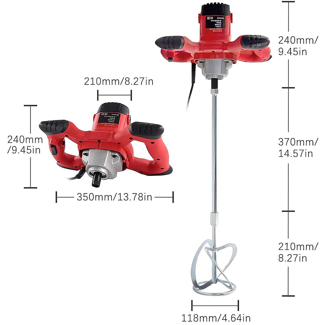 BriSunshine Mörtelrührer Rührgerät (2100W, 0-800r/min Drehzahl, 6 einstellbaren Geschwindigkeiten, A