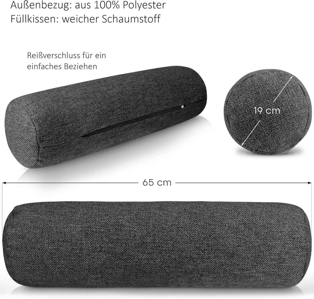 Monsera Extra Lange Nackenrolle - 19x65 cm, weich u. formstabil, fein melierter Bezug, Füllkissen au