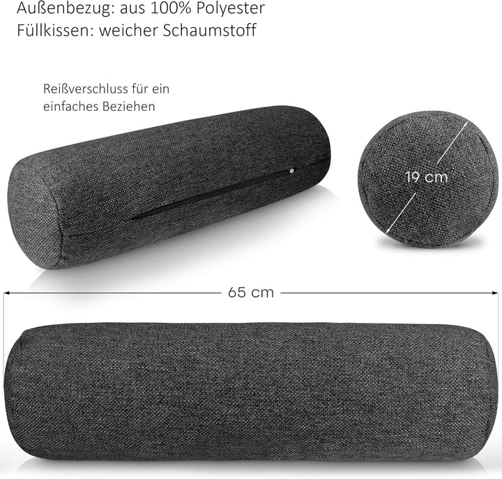 Monsera Extra Lange Nackenrolle - 19x65 cm, weich u. formstabil, fein melierter Bezug, Füllkissen au