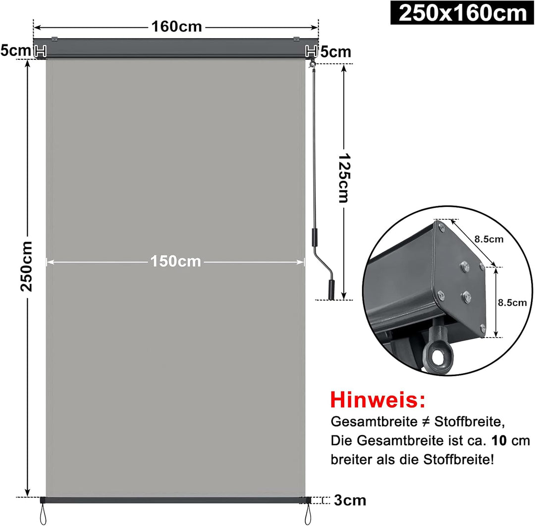 NAIZY Aussenrollo Senkrechtmarkise Ohne Bohren Verdunkelungsrollo Klemmfix mit UV Schutz, Reflektier