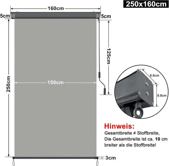 NAIZY Aussenrollo Senkrechtmarkise Ohne Bohren Verdunkelungsrollo Klemmfix mit UV Schutz, Reflektier