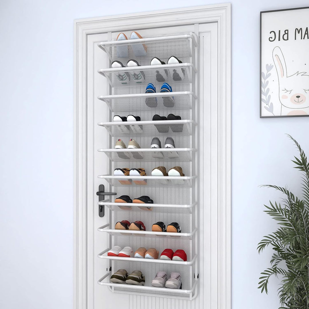 TZAMLI Schuhregal über der Tür mit 10 Ebenen, Hängend Schuhschrank Schuhablage Metall Schuh-Organize