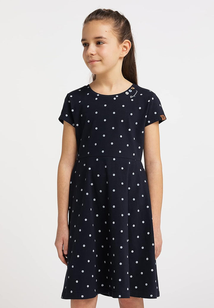 Ragwear Mädchen Kleid GWENDOLINE und GWENDOLINE DOTS Sommerkleid gepunktet und Einfarbig in sommerli