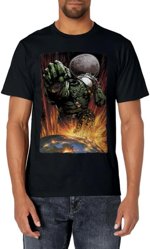 Mens Marvel Hulk Planet Smash Space Fist Graphic T-Shirt 2XL Kelly Green