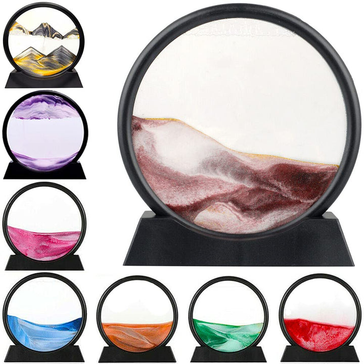 LINPING Fliessendes Sandgemälde, bewegliches Sandkunstbild, rundes Glas, 3D-Tiefsee-Sandlandschaft i