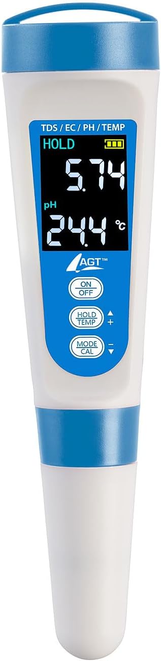 AGT pH Tester: Digitales 4in1-Wasserqualitäts-Messgerät, LCD-Display, IP55 (EC Messgerät, Wassertest