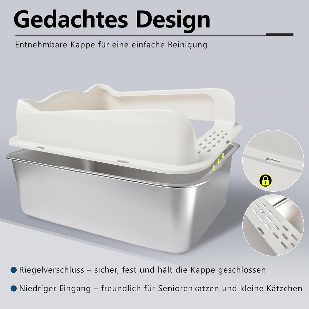 HOUSLUX XXL Katzenklo,Grosses Katzentoilette 50 * 35 * 25 cm Niemals Gerüche, Rostfrei, Antihaft Gla