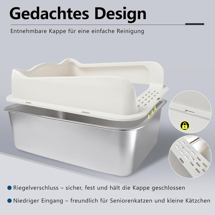 HOUSLUX XXL Katzenklo,Grosses Katzentoilette 50 * 35 * 25 cm Niemals Gerüche, Rostfrei, Antihaft Gla