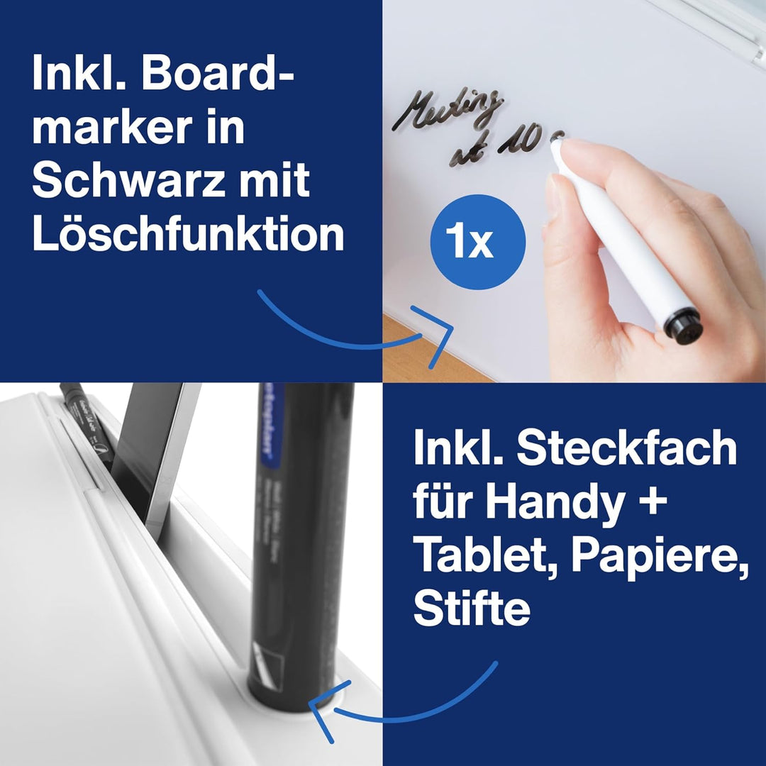 magnetoplan Glasboard Desk Organizer | Schreibtisch Organizer Whiteboard für kurze Notizen | Aus wei
