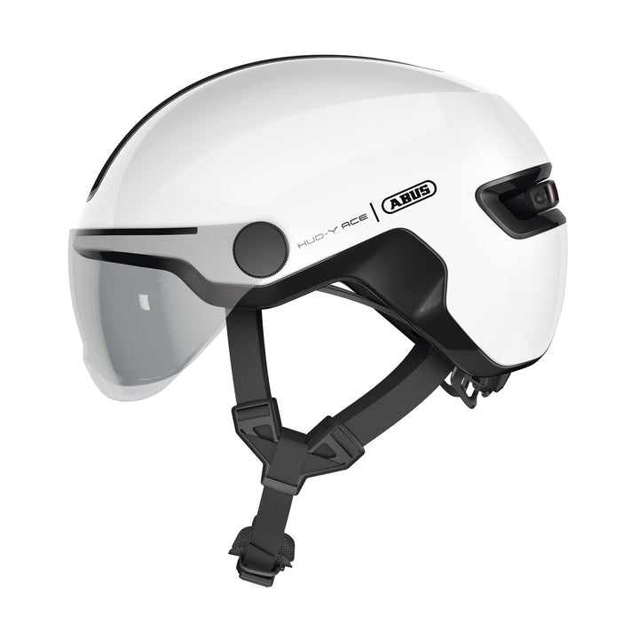 ABUS Stadthelm HUD-Y ACE - stylischer Fahrradhelm mit Visier und magnetischem, aufladbarem LED-Rückl