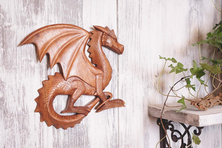 Windalf Wandbild TIAMA 28 cm Holzdrache Rechts schauend Handarbeit aus Holz