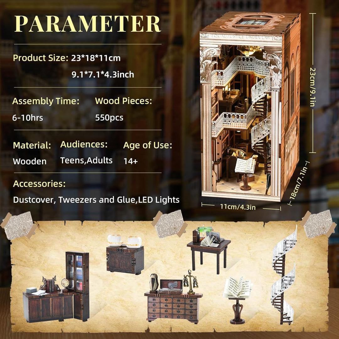 Book Nook Kit, DIY Booknook 3D Holzpuzzle Buchstütze Modellbausatz - Miniatur Haus Kit Bastelset Ges