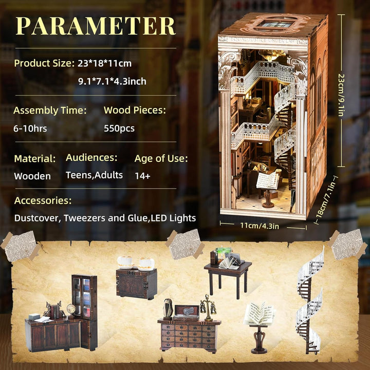 Book Nook Kit, DIY Booknook 3D Holzpuzzle Buchstütze Modellbausatz - Miniatur Haus Kit Bastelset Ges