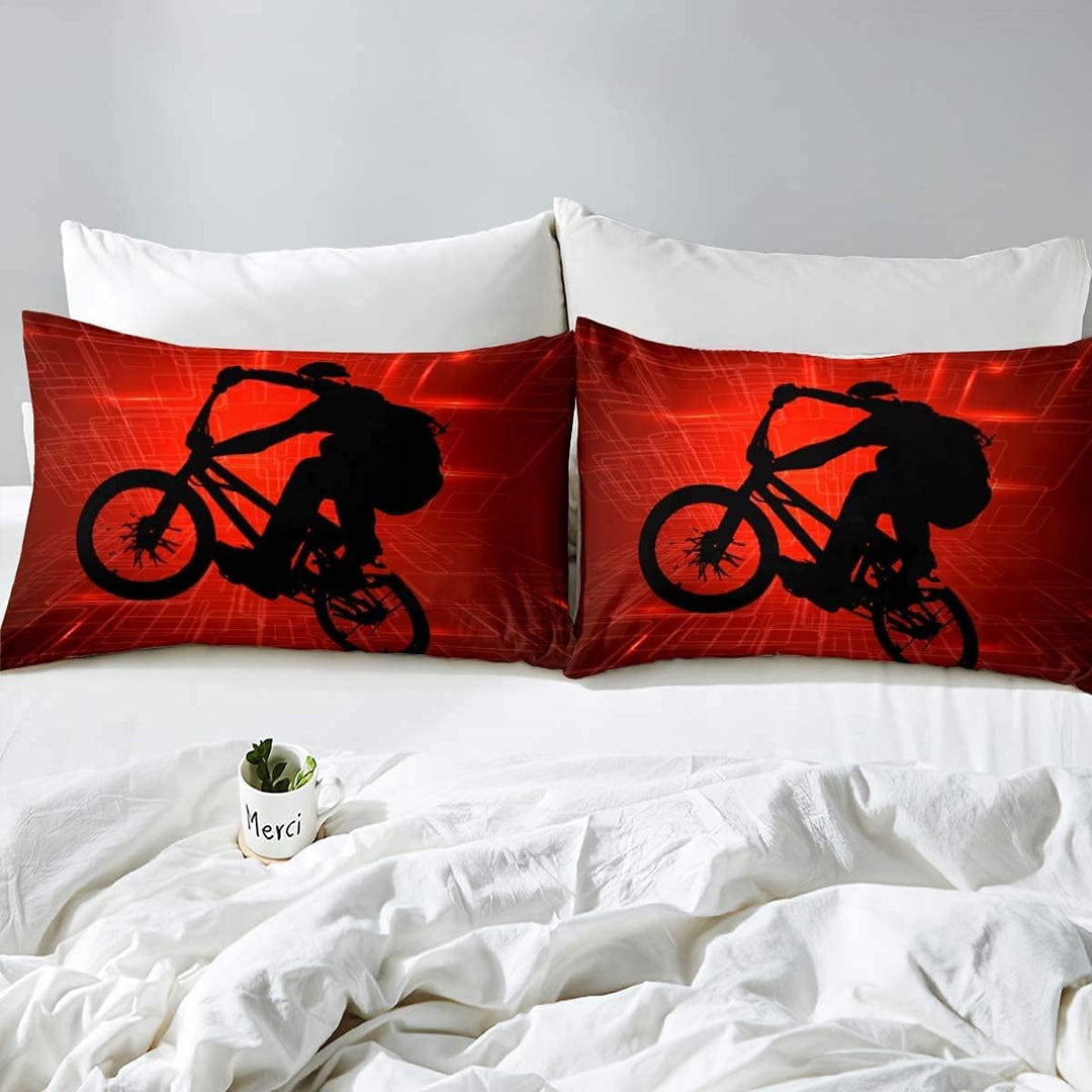 Homemissing Junge Bettwäsche Set 135x200cm Offroad Motorrad Betten Muster BMX Abstrakt Biker Silhoue