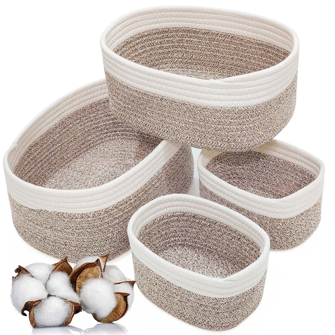 Aufbewahrungskorb Baumwollseil Geflochten 4er-Set,Körbe Aufbewahrung Bad Wickeltisch Organizer Flech