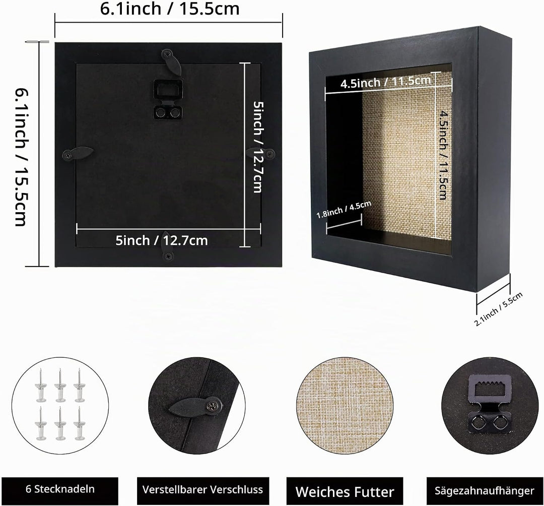 GraduatePro 3D bilderrahmen 15x15 zum befüllen schaukasten Wand für Schwarz Objektrahmen Hochzeit Bo
