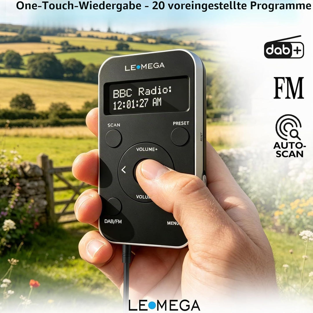 LEMEGA PR1L Taschen-DAB-Radio, FM-Radio, tragbares DAB+-Radio, inkl. Kopfhörer, wiederaufladbare Bat