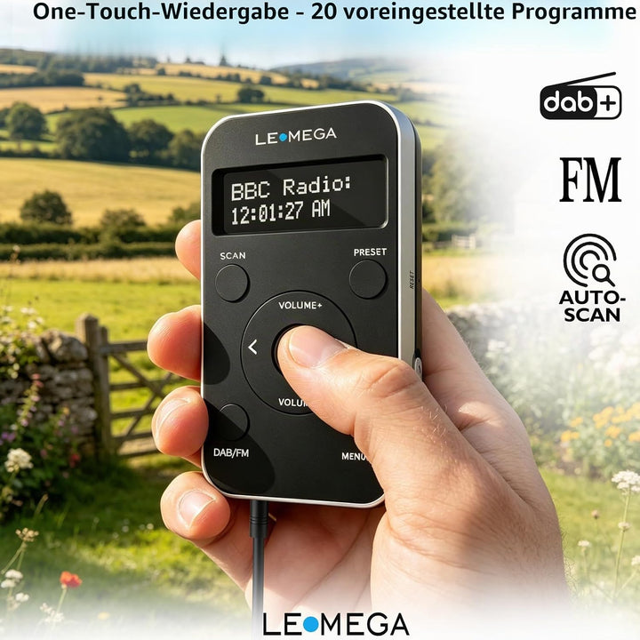 LEMEGA PR1L Taschen-DAB-Radio, FM-Radio, tragbares DAB+-Radio, inkl. Kopfhörer, wiederaufladbare Bat
