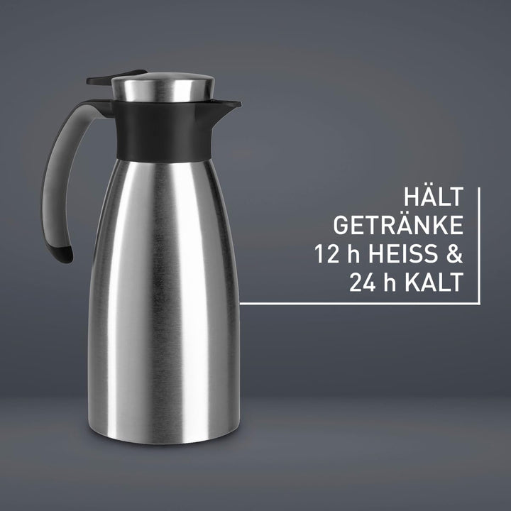 Emsa Soft Grip Isolierkanne, 1 Liter, Edelstahl, 12 Stunden heiss + 24 Stunden kalt, Auslaufsicher,