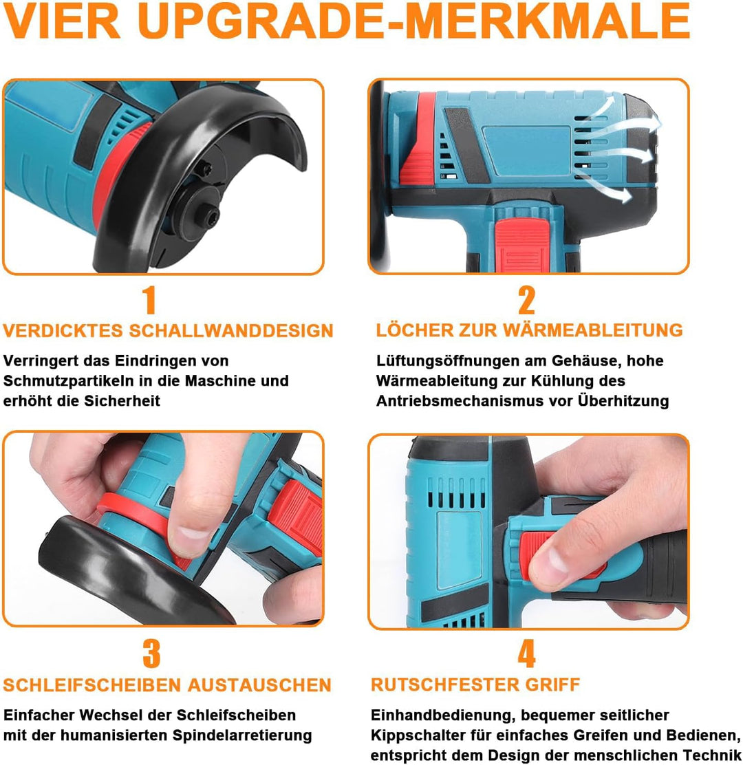 Akku Winkelschleifer Hancaner Mini Winkelschleifer 2 * 2.0 Ah 12 V Akku Flex 19500rpm 6 Trennscheibe