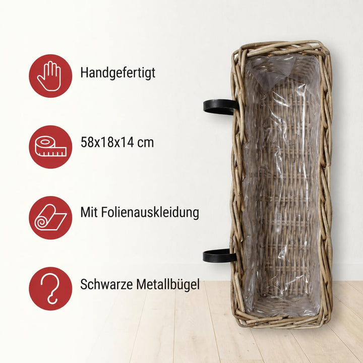 Blumenkasten, Balkontopf, Balkonpflanzer "Rattan", gross 58 x 18 x 14 cm