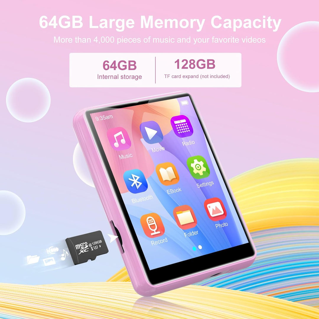 64GB MP3 Player with Bluetooth 5.3, 2.4 inch Full Touchscreen Portable Music Player HiFi Lossless Di