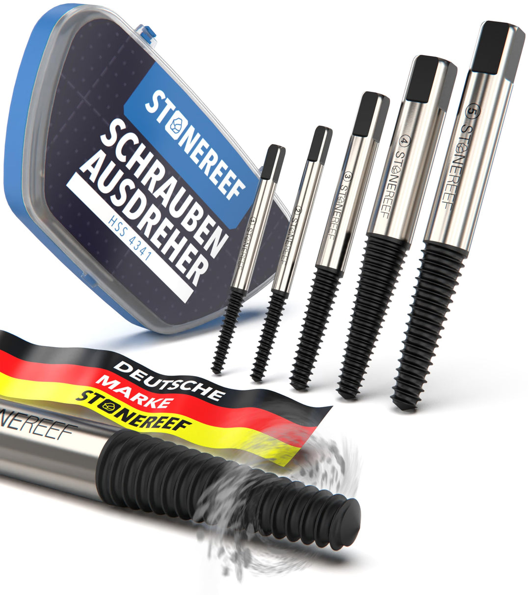 STONE REEF Schraubenausdreher Set Profi [5-teilig aus HSS 4241] - Linksausdreher Set Profi, Ausdrehe