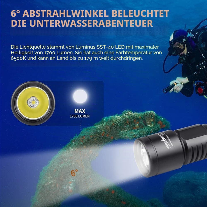 ORCATORCH D700 Tauchlicht 1700 Lumen Tauchlampe 150 m Tiefe Unterwasser Tauchlampe mit 21700 Grossba