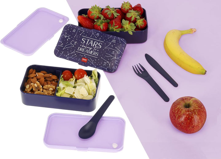 Legami - Lunchbox mit 3 Besteckn, Stars, Lunchbox, Fassungsvermögen 1200 ml, auslaufsicher, mikrowel
