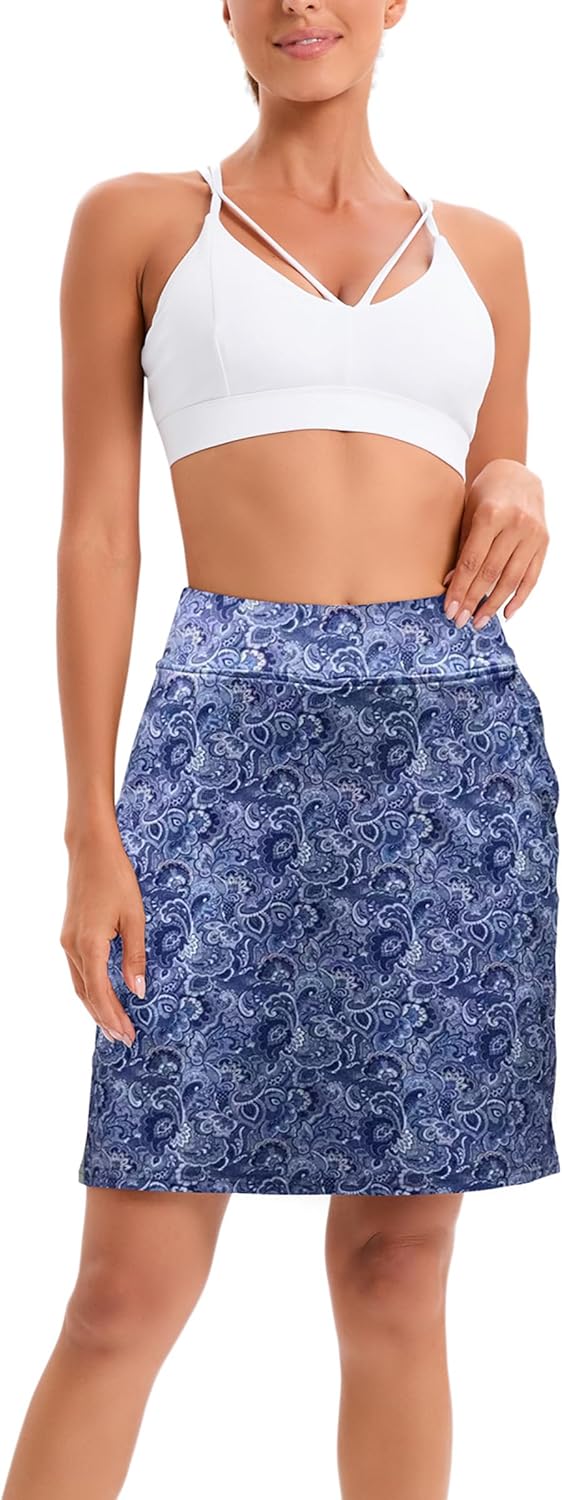 Timuspo Damen Activewear Knielanger Hosenrock mit Innenshorts Athletischer Tennisrock mit Hoher Tail
