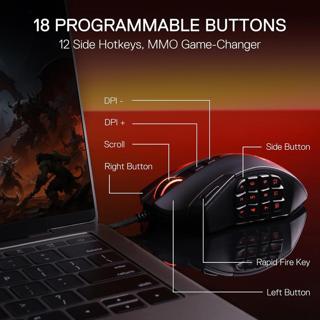 Redragon M921 MMO Gaming-Maus, 12400 DPI hochpräzise kabelgebundene RGB-Maus mit 18 programmierbaren