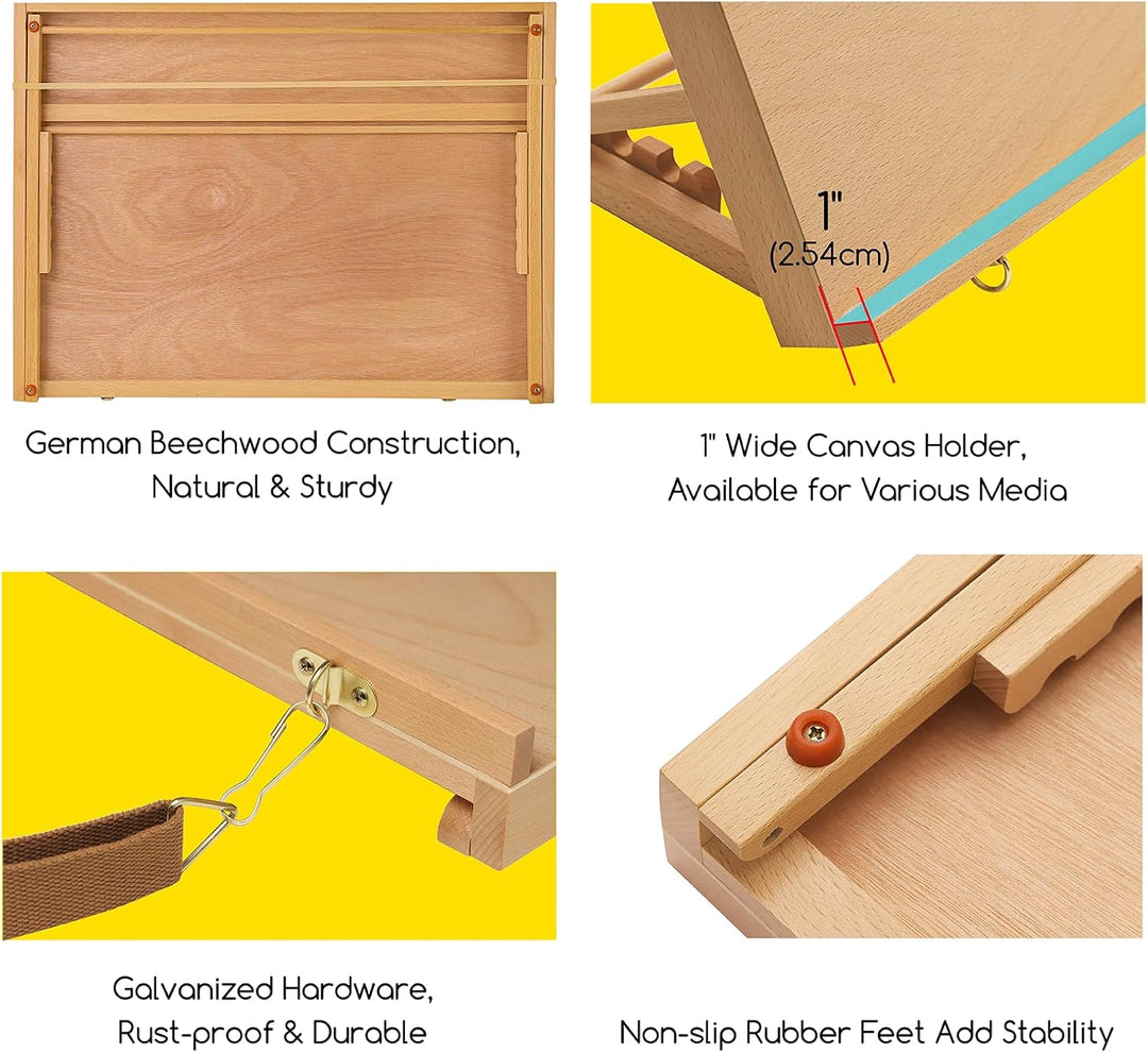 MEEDEN A2 Tischstaffelei Holz, 66x49 cm Verstellbare Staffelei Tisch aus Deutsche Buchenholz, Faltba