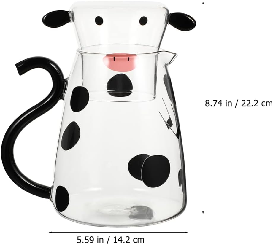 TOPBATHY Kaltes Wasserkrug mit Tasse Heimglas Juice Getränkglas Pitcher Cartoon Cow