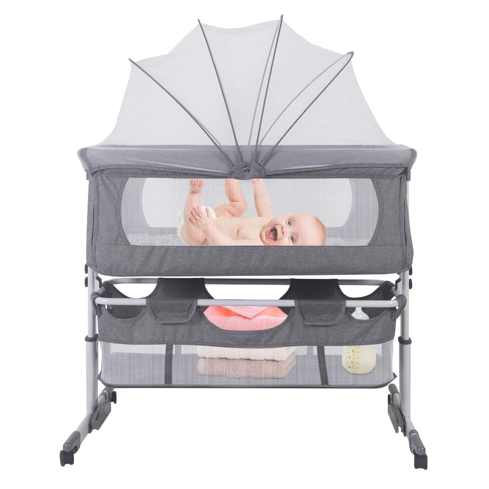 3 in 1 Babybett Höhenverstellung und Neigungsverstellung mit Bremse Stubenwagen Beistellbett Baby,Ba