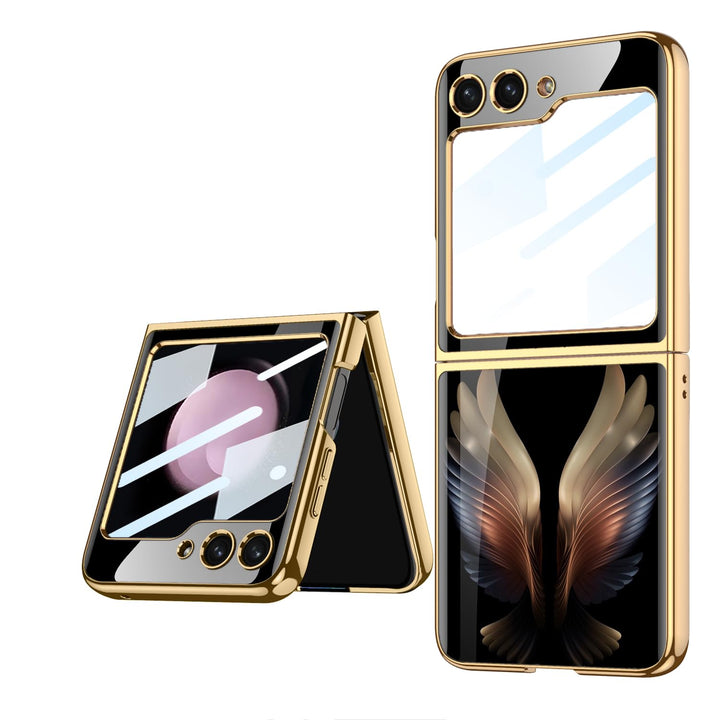COQUE Galaxy Z Flip 5 5G Hülle,ultradünnes 9H Glas glänzend lackierte Handyhülle,Faltbare Handyhülle