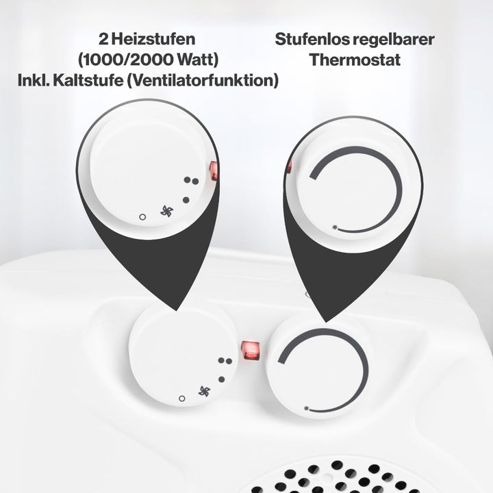 Bomann® mobiler &amp; kompakter Heizlüfter | Heizlüfter 2000W &amp; 1000W | Heizkörper mit Ventilatorfunktio