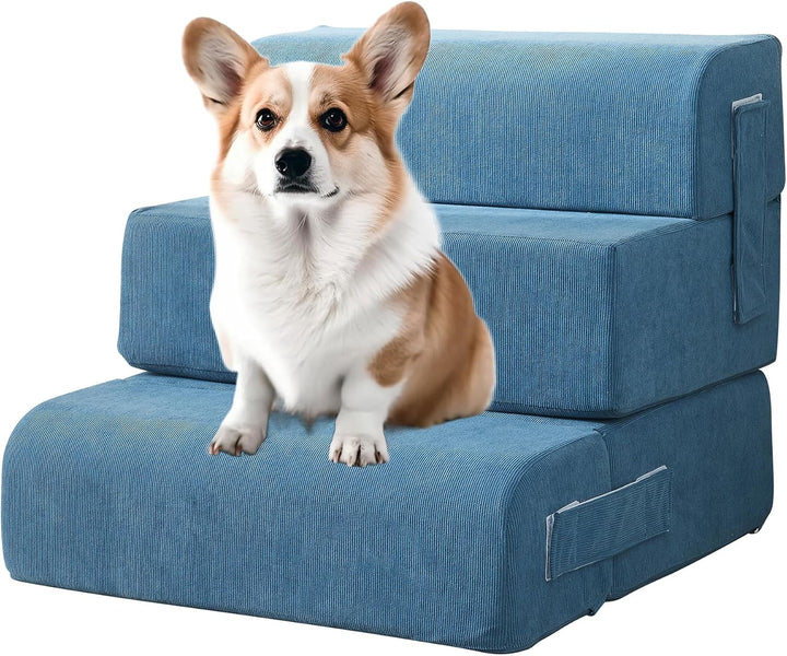 [en.casa] Haustiertreppe Haustierbett Joelerhatra 4-TLG. 45x50x45 cm Cord Blau Hundetreppe Katzentre