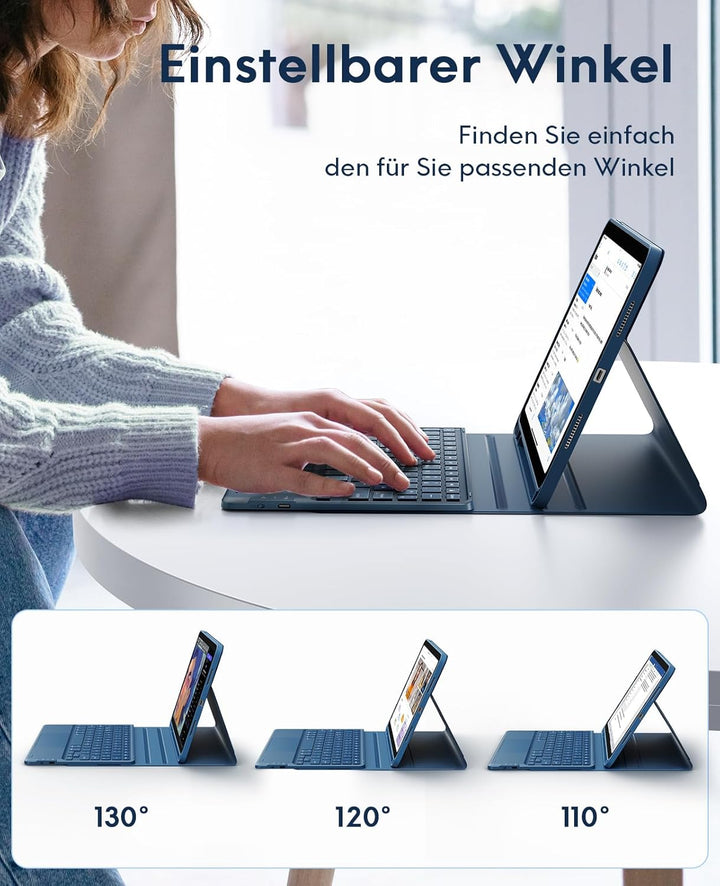 CHESONA Hülle mit Tastatur für iPad 10 Generation/11 Generation A16 2025, 7 Farben Beleuchtung, Mult